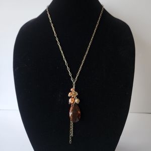 Brown Amber Tone Pendant Necklace